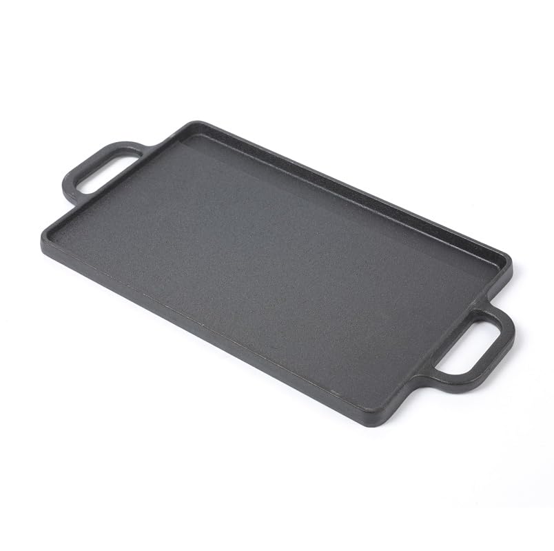 HAWOK 12.6x8 Inch Cast Iron Reversible Grill & Griddle - Pre-Seasoned, Heavy Duty for Stovetop, Oven, Camping & Outdoor Cooking - Perfect for Steaks, Burgers, Pancakes & BBQ