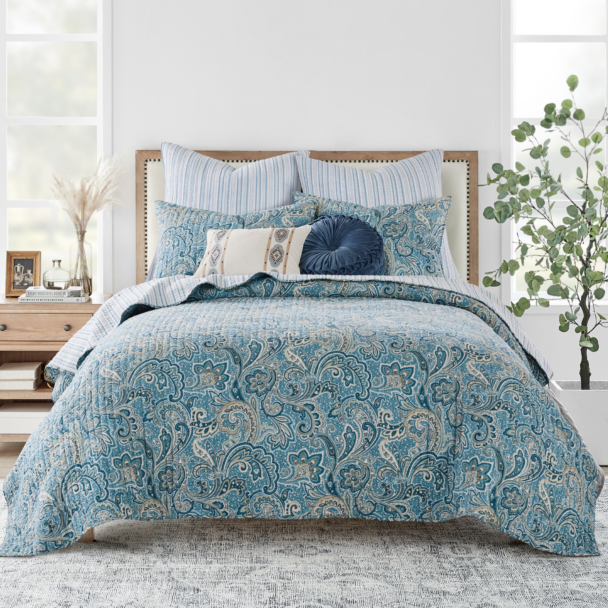 Kimpton Navy Blue Embroidered Throw Pillow Cover - Decorative Cushion for Sofa, Bed, Living Room & Home Decor