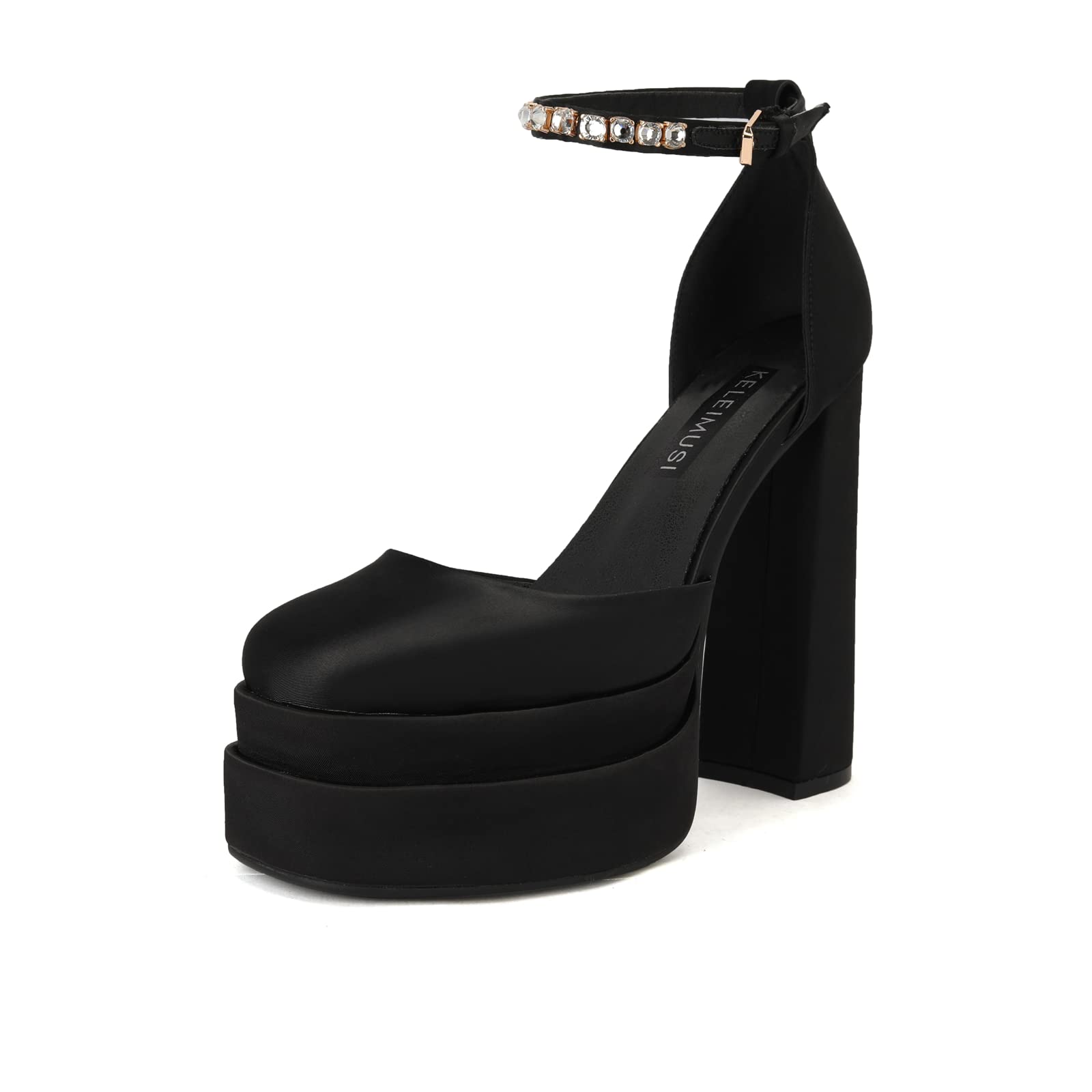 Keleimusi Women's Chunky Block High Heels - Lace-Up Square Toe Platform Pumps for Party, Wedding & Evening Events - Comfortable Sandals in Black | Perfect for Night Out, Bridal Shower & Special Occasions