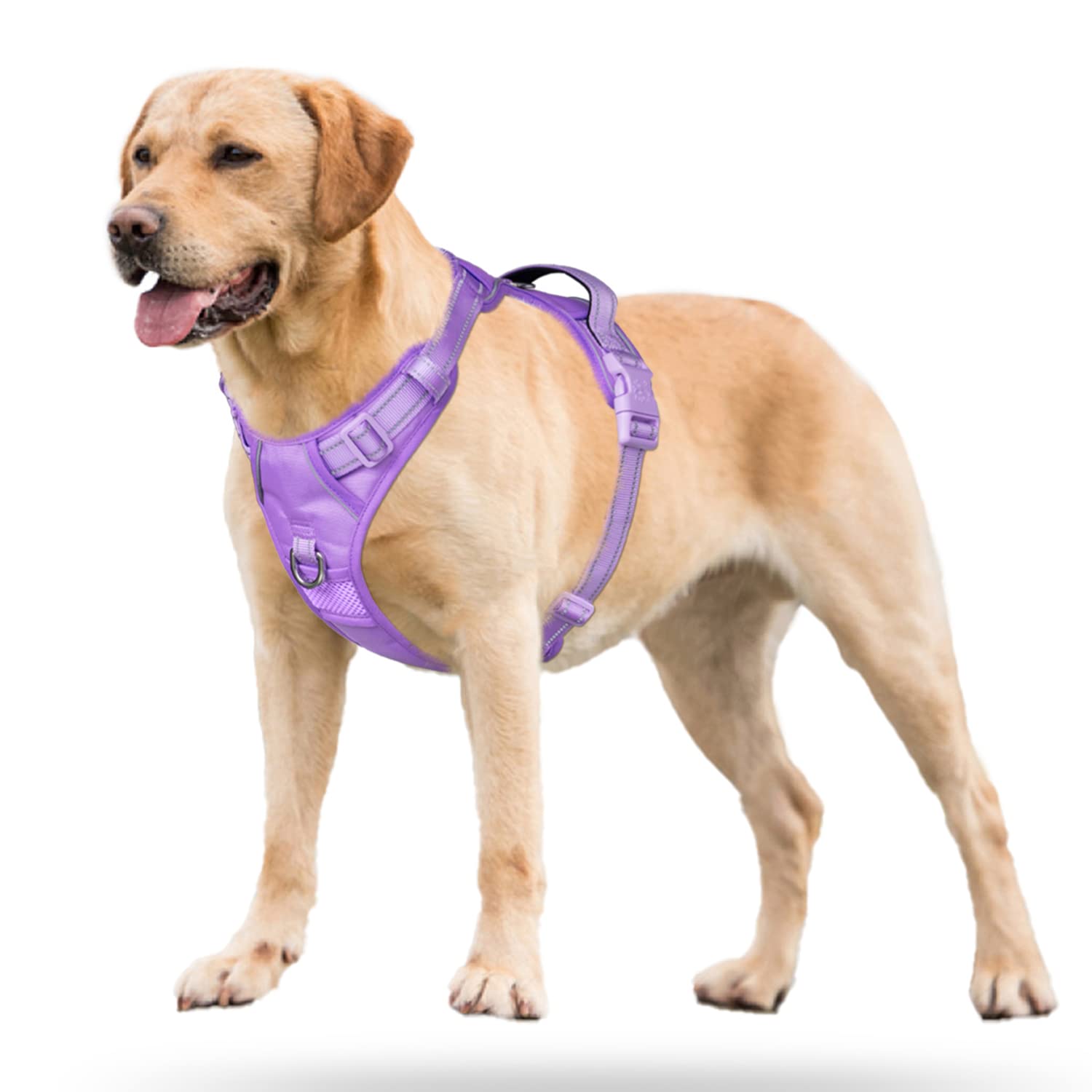 PoyPet No Pull Dog Harness - Reflective Adjustable Pet Vest with Padded Handle for Small Medium Large Dogs | Light Purple Trim | Perfect for Walking, Running & Nighttime Safety (Size L)