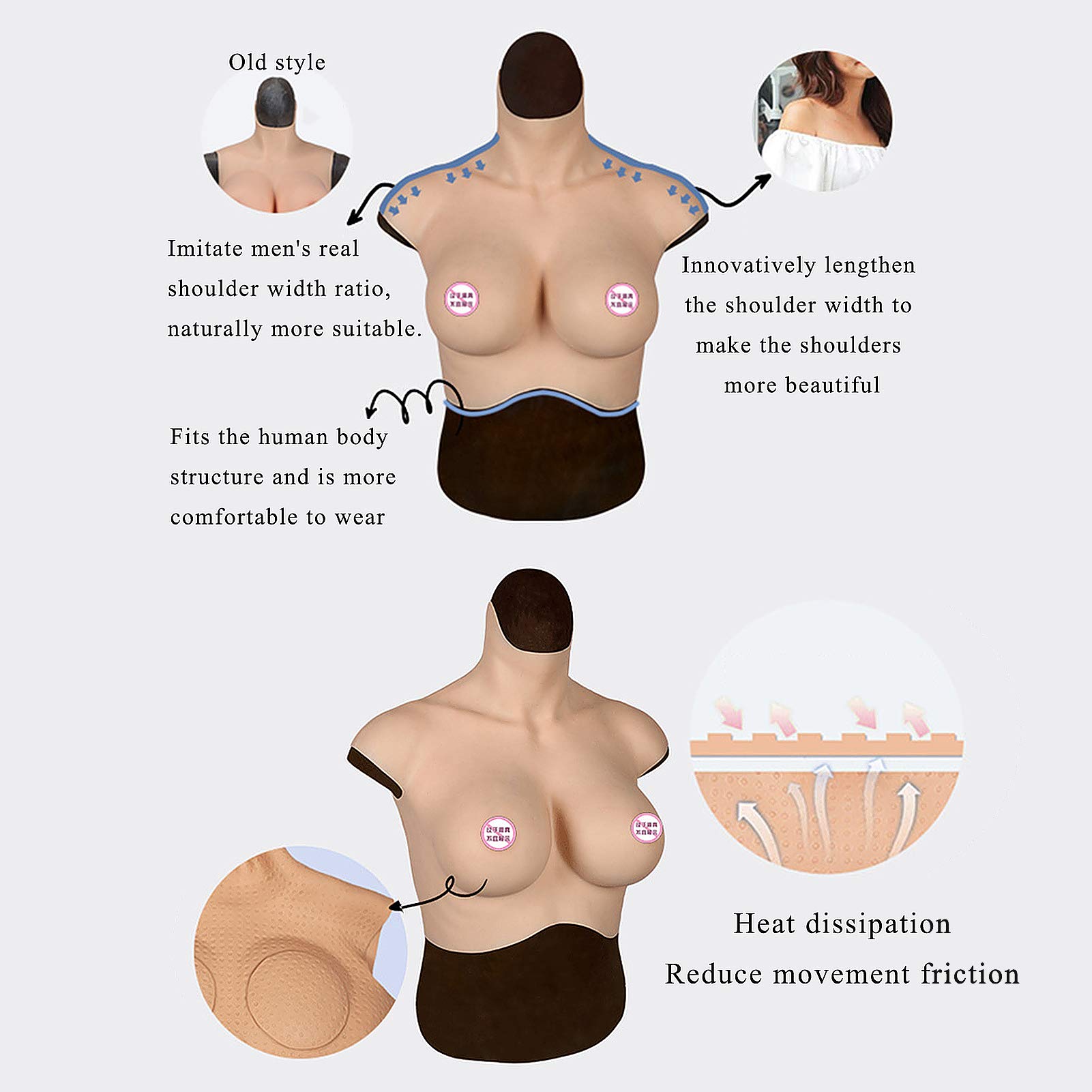 Realistic Silicone Breast Forms for Crossdressers & Trans Women - 7th Gen Lifelike Fake Breasts XL-E Cup (2-Pack, Asian Skin Tone, Silicone Filled) - Perfect for Drag Performances, Cosplay & Gender Affirmation