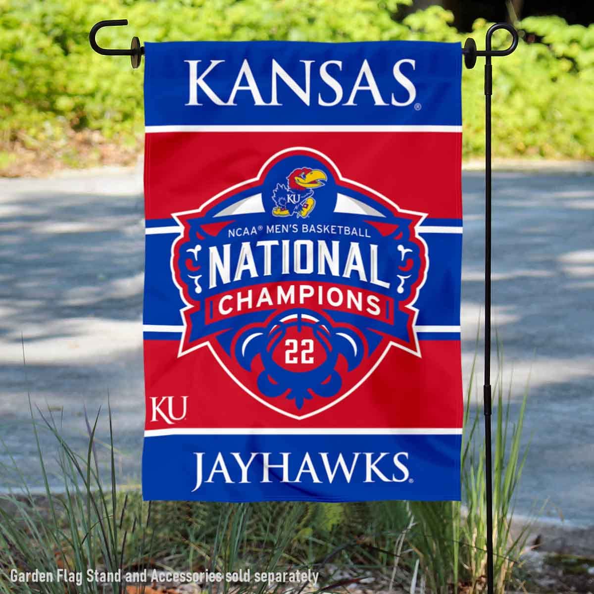 Kansas Jayhawks 2022 NCAA Basketball Champions Double-Sided Garden Flag | KU Jayhawks Official College Banner for Outdoor Decor, Sports Fan Yard Display, and Game Day Party Decorations
