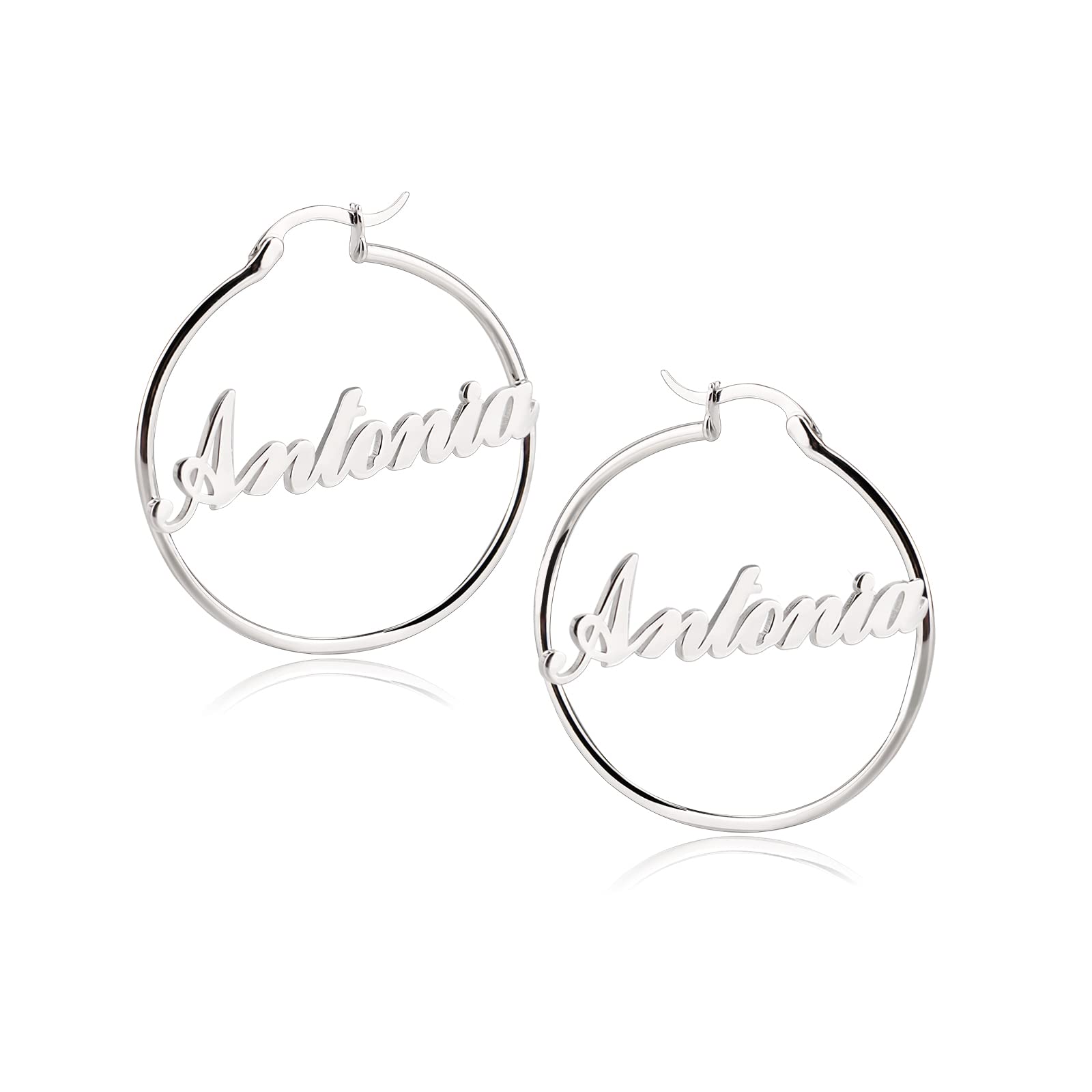 Personalized Name Earrings for Women - Sterling Silver Round Hoop Stud Earrings with Custom Letter - Perfect for Hip Hop Style, Gifts & Everyday Wear