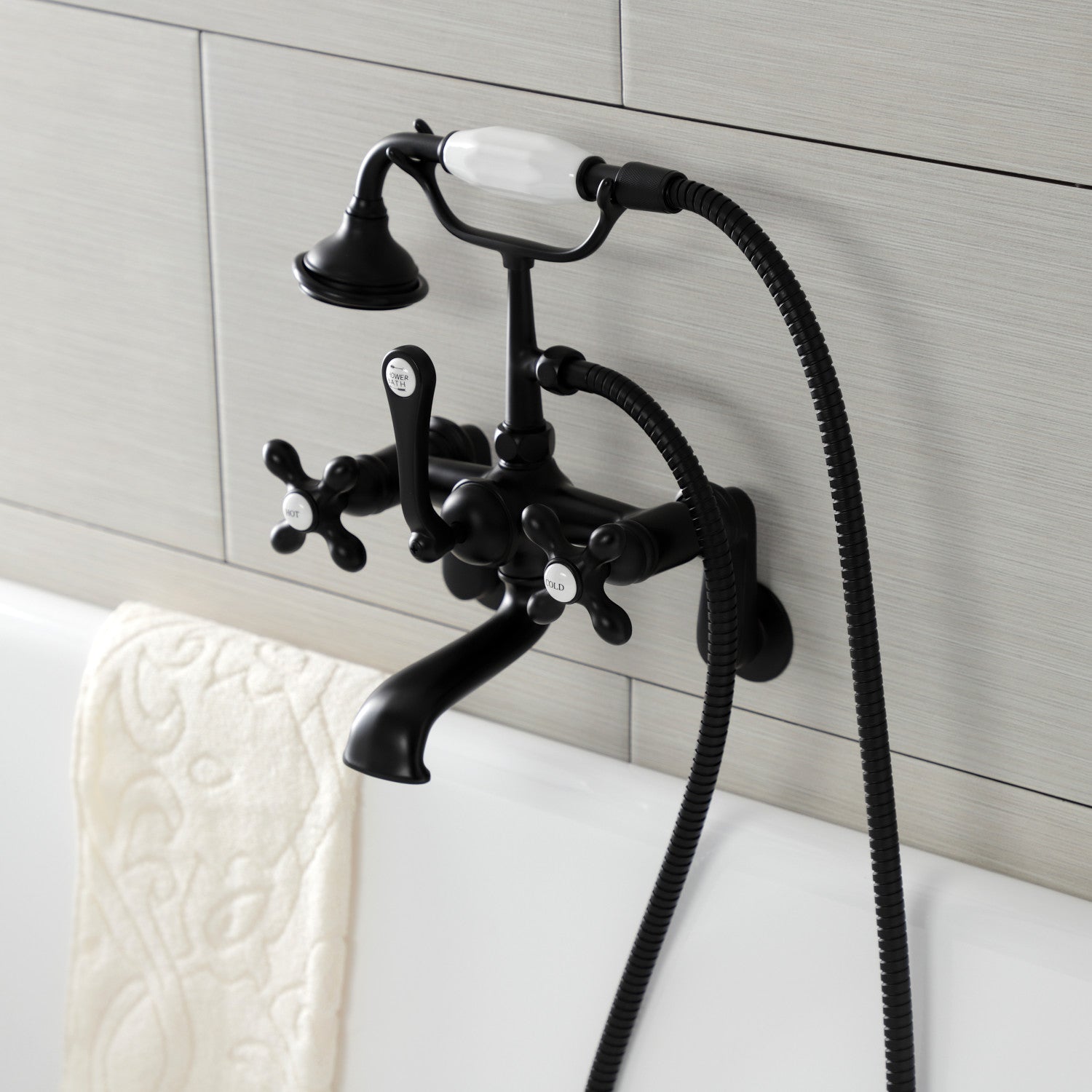 Vintage Matte Black Clawfoot Tub Faucet with Hand Shower - 3 Handle Wall Mount 2 Hole Bathroom Fixture for Antique & Modern Bathrooms | Perfect for Spa, Luxury Home Renovation