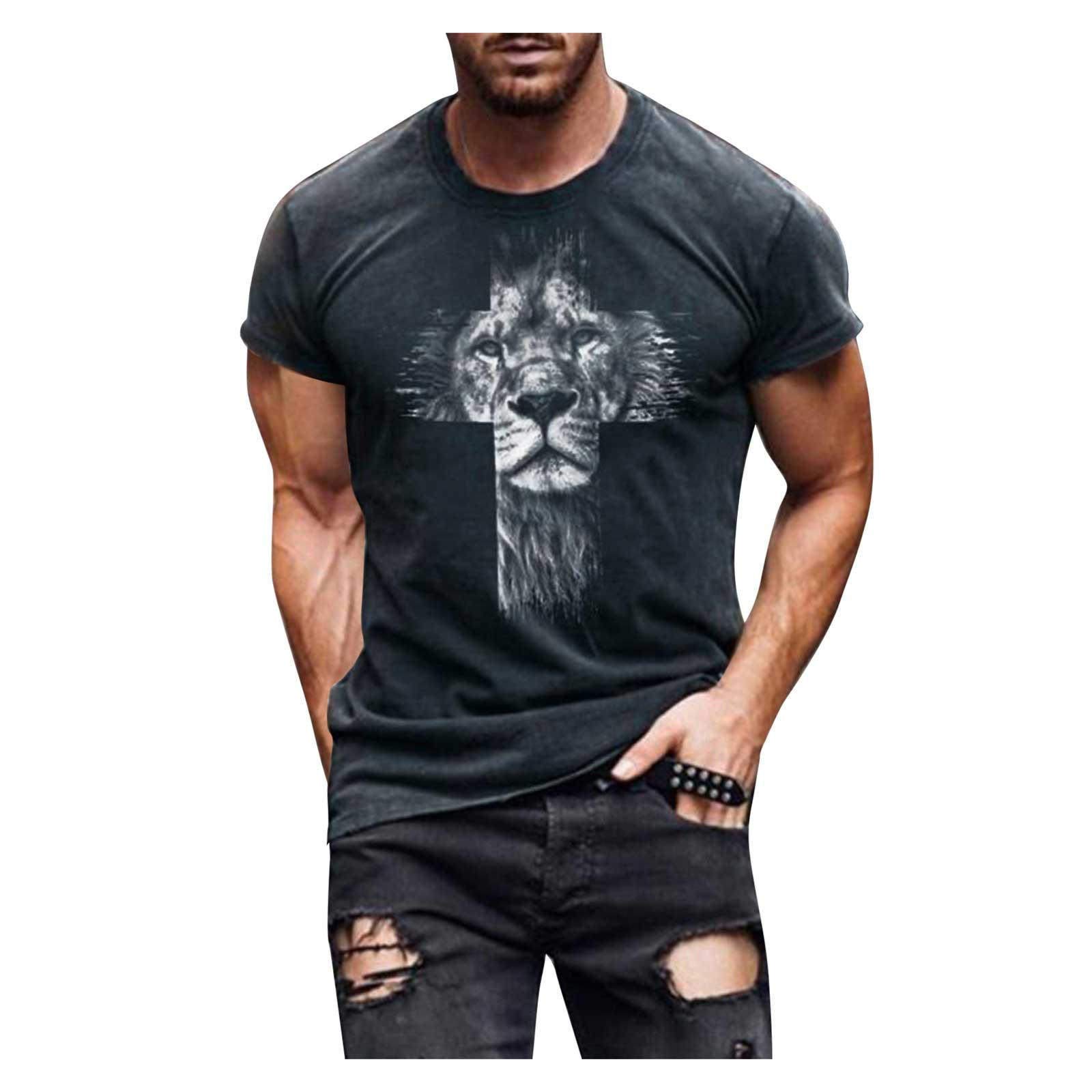WOCACHI Men's Long Sleeve T-Shirt - Faith Jesus Cross & Lion Print Athletic Tee for Workout & Streetwear | Fall Fashion, Christian Apparel, Gym & Casual Wear