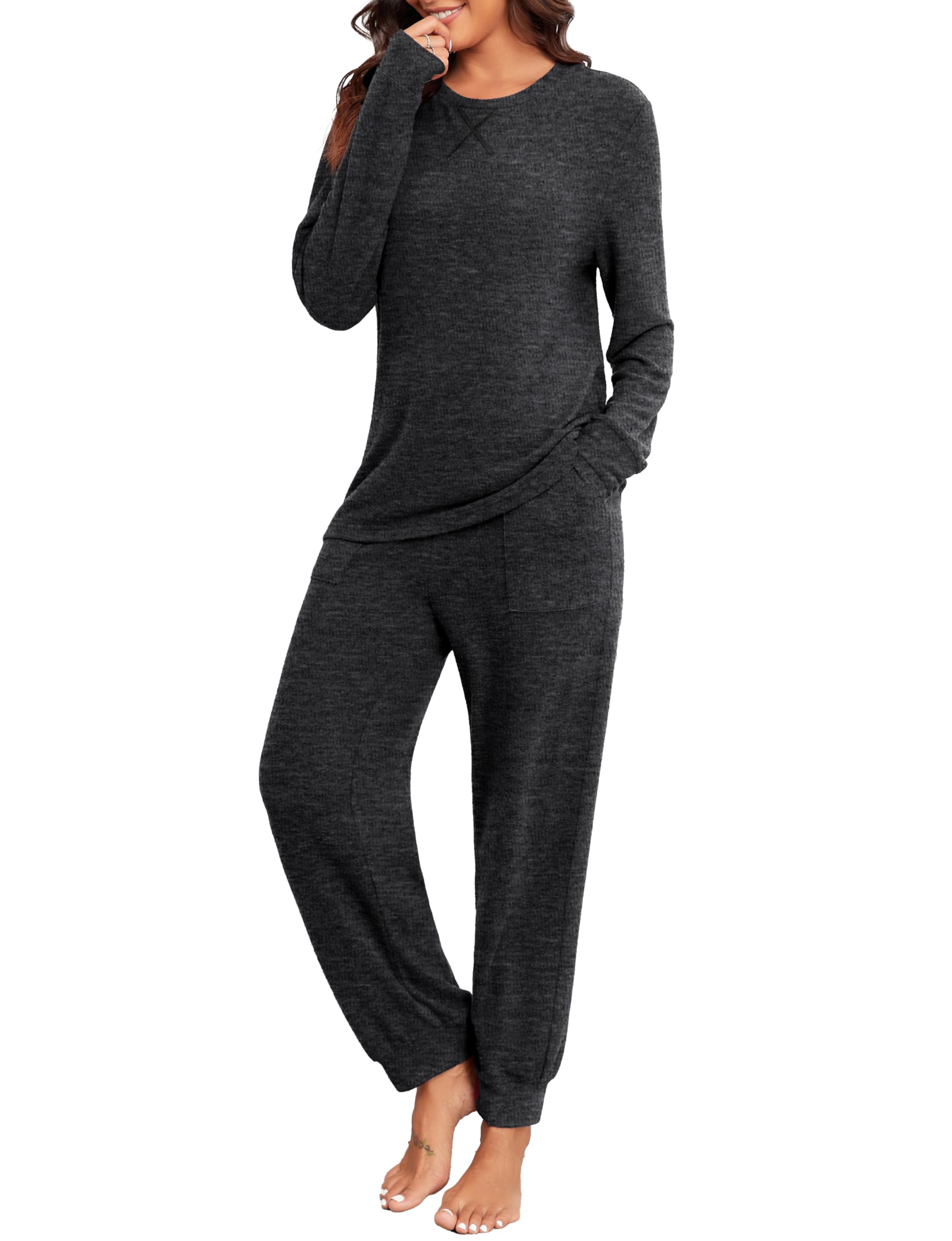PrinStory Women's Long Sleeve Pajama Set - Soft 2-Piece Lounge Wear with Pockets | Cozy Sleepwear & Home Loungewear for Relaxing Evenings