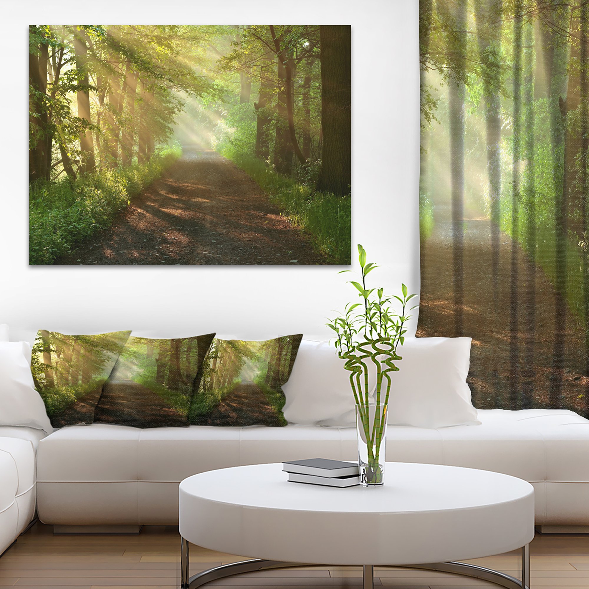 Sunlight Peeking Through Forest Trees - Nature Landscape Photography Canvas Print Wall Art for Living Room, Bedroom & Office Decor