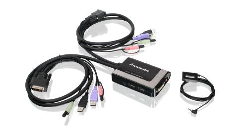 2 Port USB KVM Switch with DVI Cable - Seamlessly Control 2 Computers with One Keyboard, Mouse & Monitor for Home Office & Gaming Setup