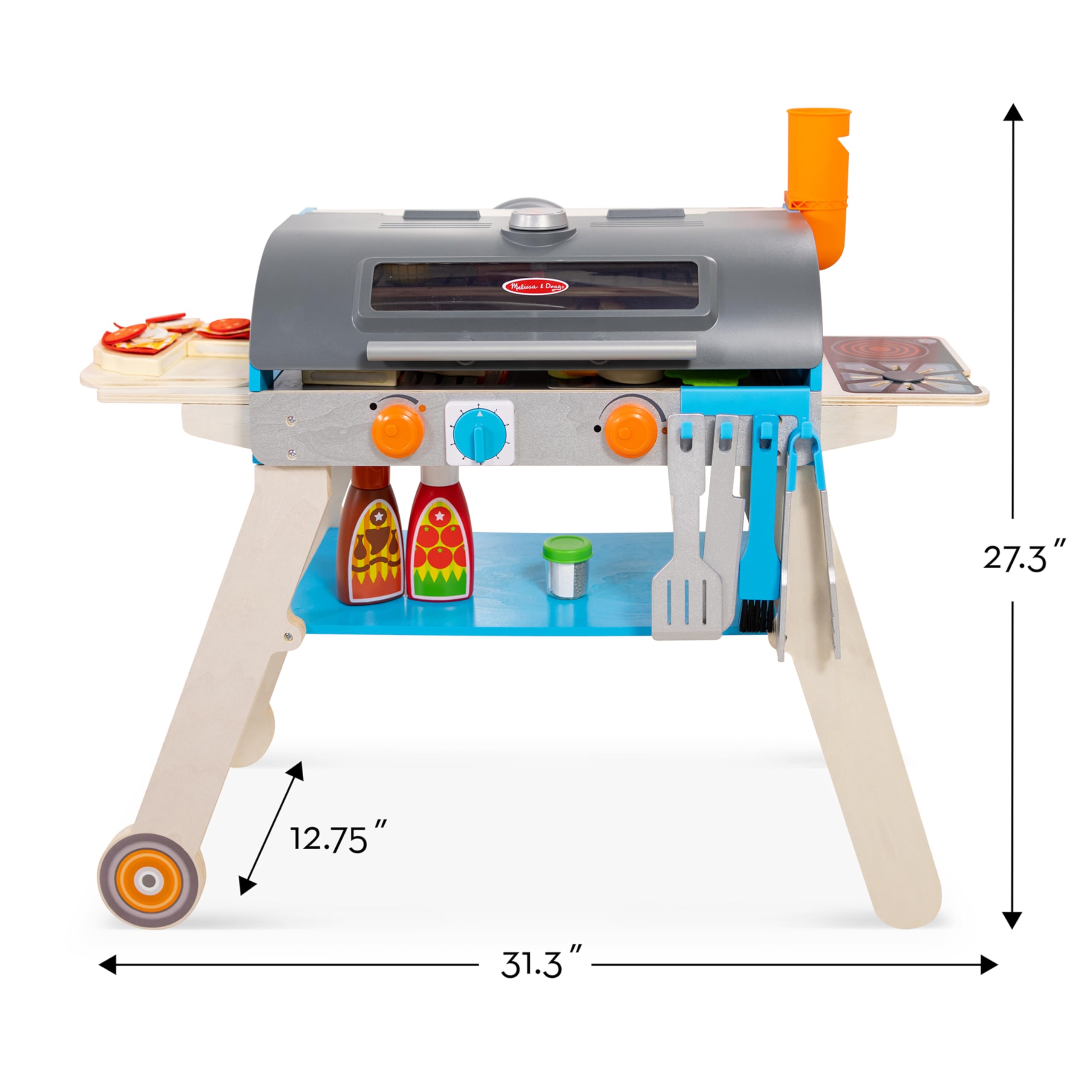 Melissa & Doug Wooden Deluxe BBQ Grill, Smoker & Pizza Oven Pretend Play Kitchen Toy for Kids - FSC Certified Wooden Toy for Outdoor & Indoor Pretend Cooking Play