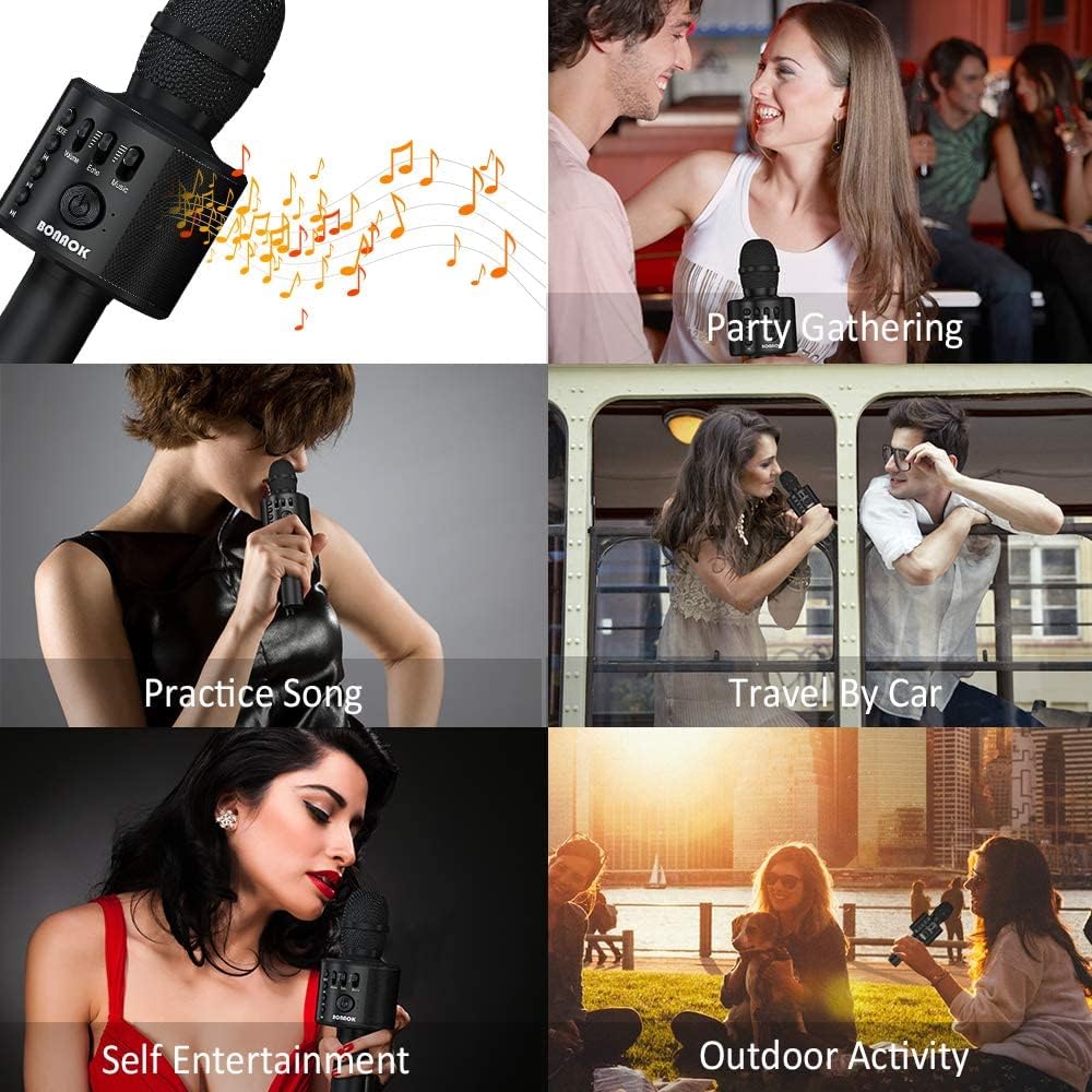 BONAOK Wireless Bluetooth Karaoke Microphone - Portable 3-in-1 Handheld Karaoke Mic with Speaker for iPhone, Android & Smartphones | Perfect for Home Parties, Birthday Celebrations & Singing Practice (Black)