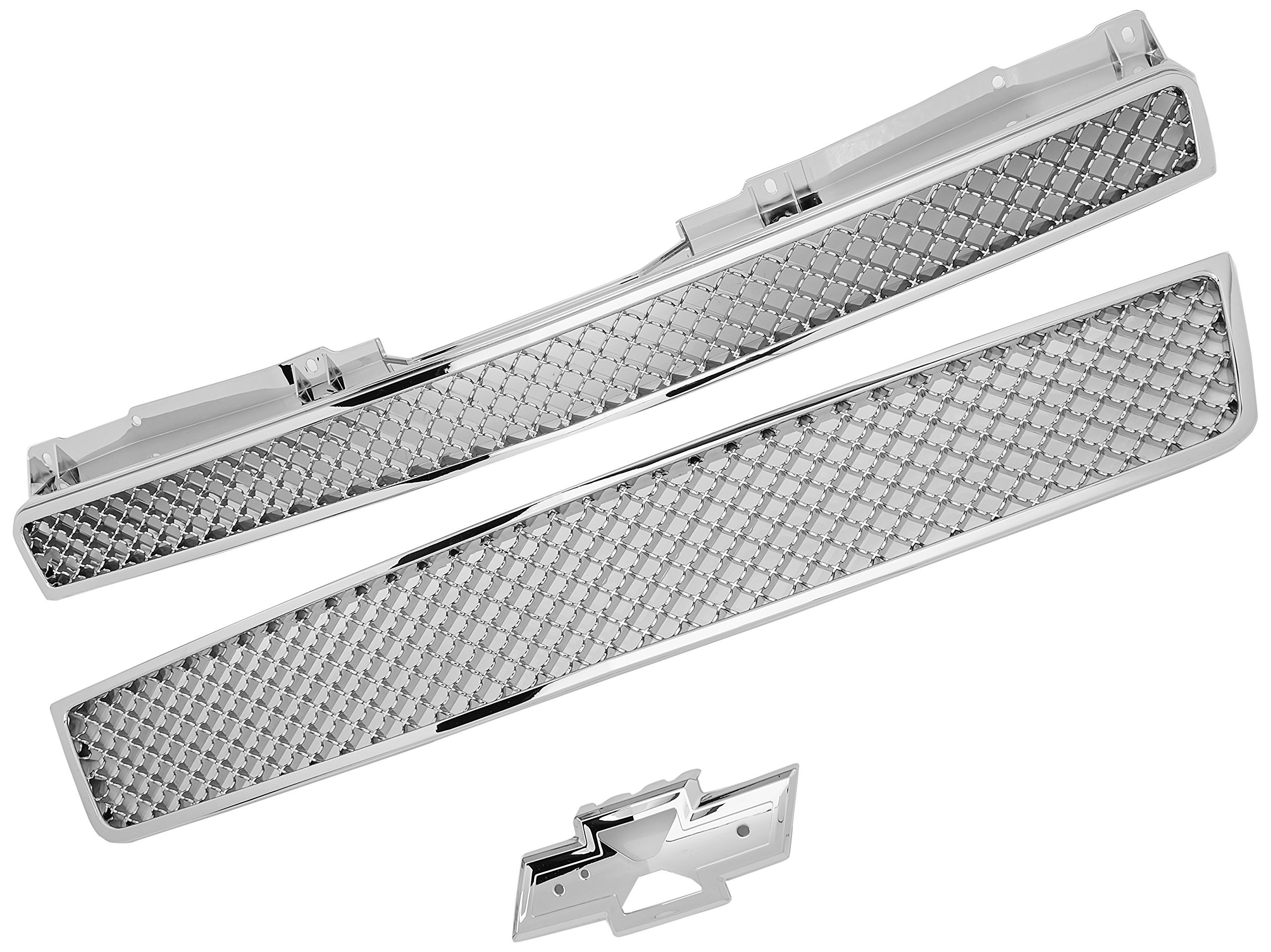 Spec-D Tuning HG-AVA07C2P-GL Chrome Front Hood Grill Mesh Grille for Chevy Avalanche 1500/2500, Suburban & Tahoe - Upgrade Your Truck's Style for Off-Roading & Car Shows
