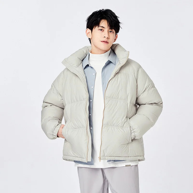 Men's Waterproof Down Jacket Winter Warm Lightweight Comfortable Stand Collar Thick Puffer Coat - Perfect for Outdoor Activities, Skiing, and Cold Weather