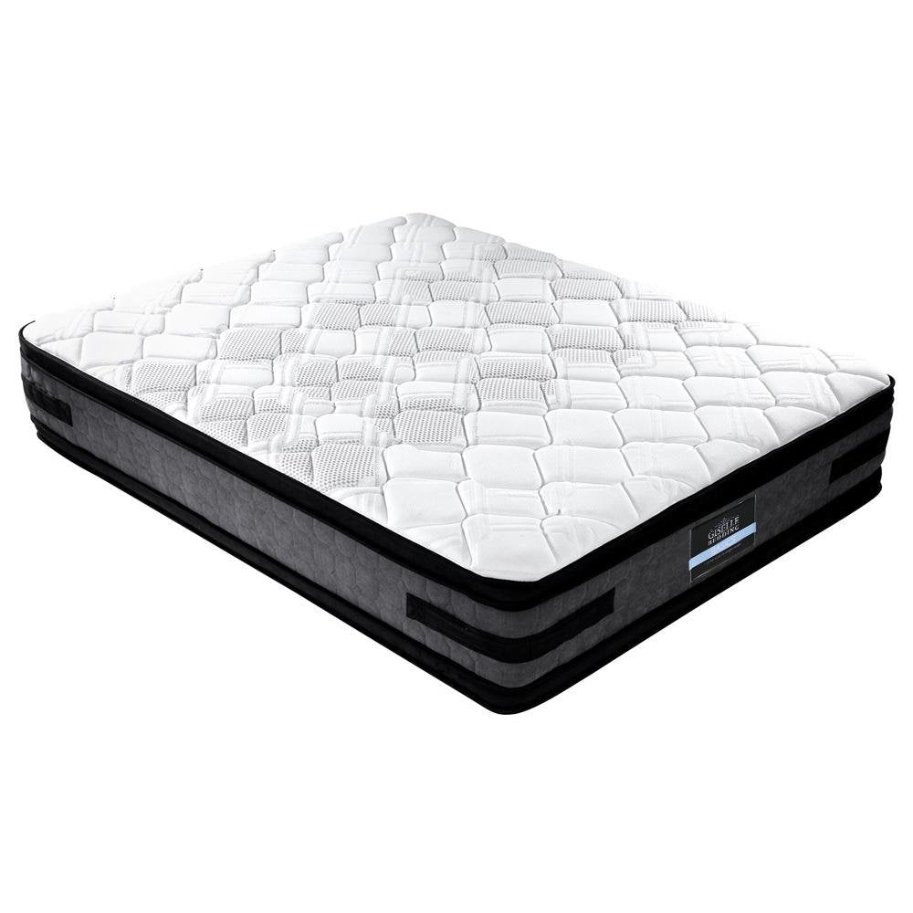 Premium Henley LED Bed Frame in Black with Luna Series Euro Top Medium Firm Mattress & Bamboo Mattress Topper - Complete Bed Set for Modern Bedrooms, Guest Rooms & Dormitories