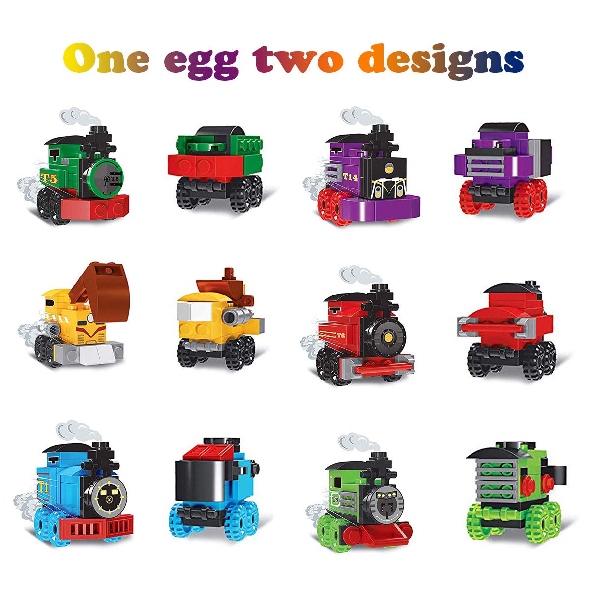 6 Pack Easter Eggs with Train Building Blocks - STEM Toys for Kids, Boys & Girls - Easter Basket Stuffers, Fillers & Gifts - Perfect for Easter Celebrations, Birthday Parties & Creative Play