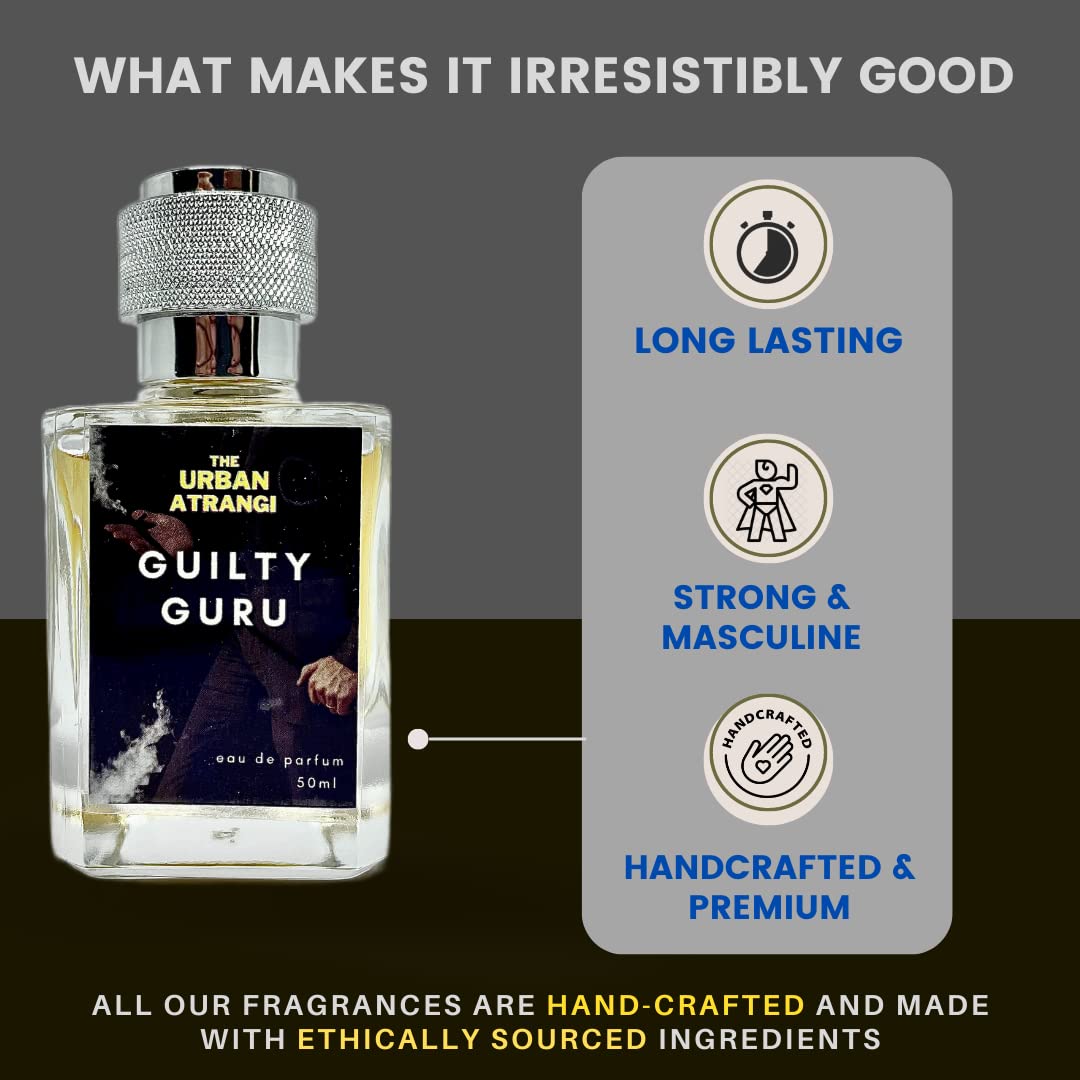 Guilty Guru Men's Eau De Parfum - 50ml Premium Long Lasting Cologne for Him - Day & Night Fragrance for Work, Date & Special Occasions
