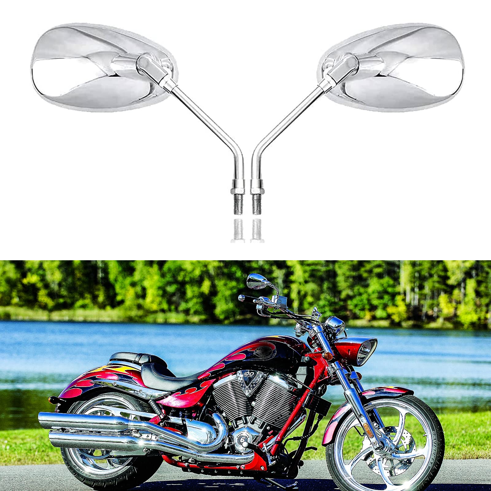 Universal 8-10mm Chrome Motorcycle Mirrors - Rear View Side Mirrors for Most Bikes | Handlebar & Bar End Installation