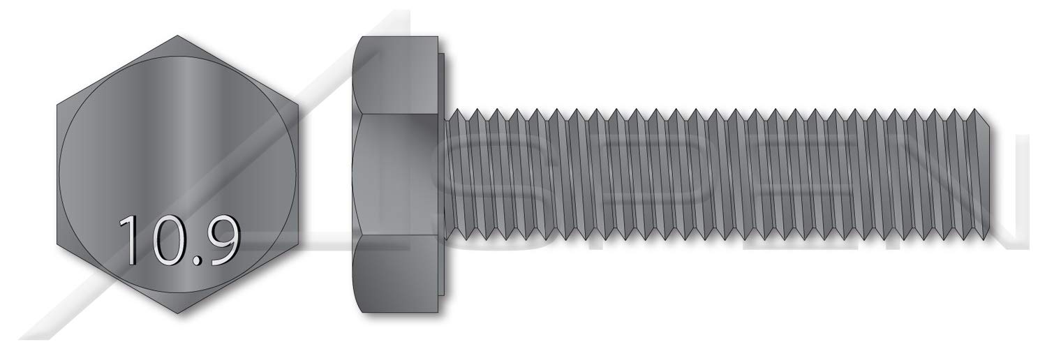 M10-1.5x25mm Hex Head Cap Screws (500pcs) - DIN 933/ISO 4017 Class 10.9 Steel for Machinery & Construction