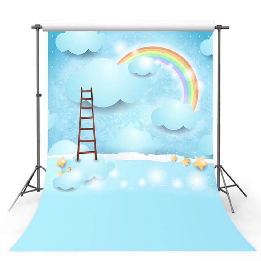Blue Sky & Rainbow Polyester Photo Backdrop - Design 8 | High-Quality Photography Background for Newborn, Portrait & Event Photography | Great for Baby Showers, Birthdays & Studio Shoots