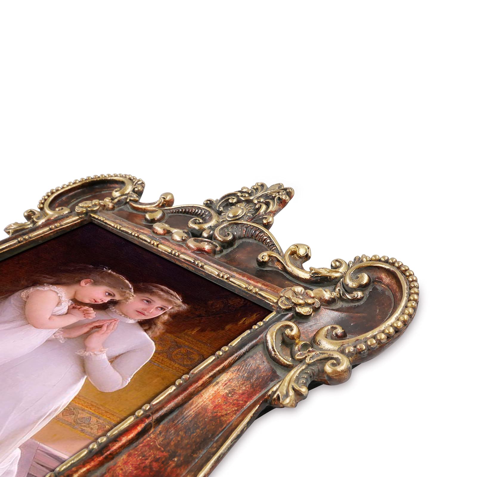 Victorian Style 5x7 Picture Frames - Rustic Gold Wall & Tabletop Photo Frames with Glass - Perfect for Home Decor, Wedding Photos & Office Display