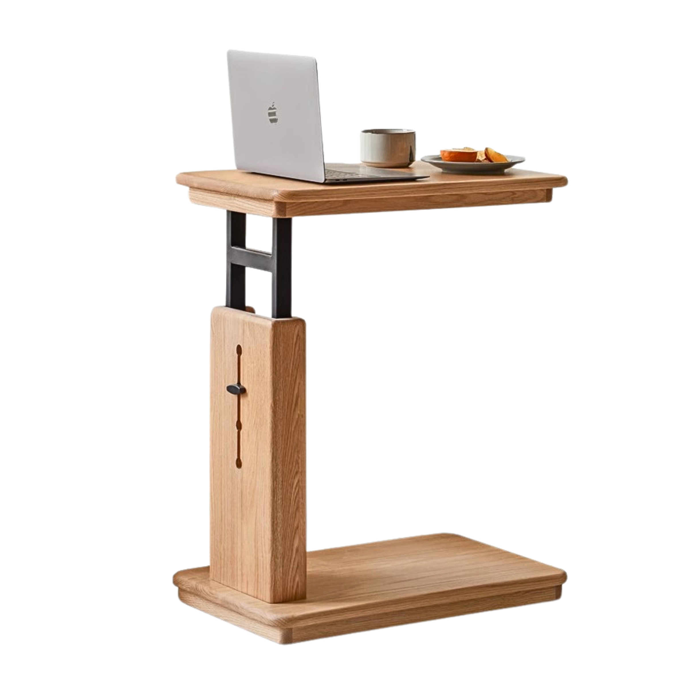 Solid Oak Wood Liftable Foldable Side Table - Adjustable Height for Living Room, Bedroom, or Office Use