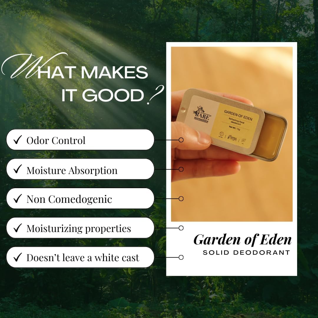 BareNecessities Garden of Eden Solid Perfume & Deodorant for Women | Natural Floral Fragrance, Sweat & Odor Control | Aluminum, Alcohol & Paraben-Free, Organic | Travel-Friendly Mini Size (15g) | Perfect for Daily Use, Gym, Work & Travel