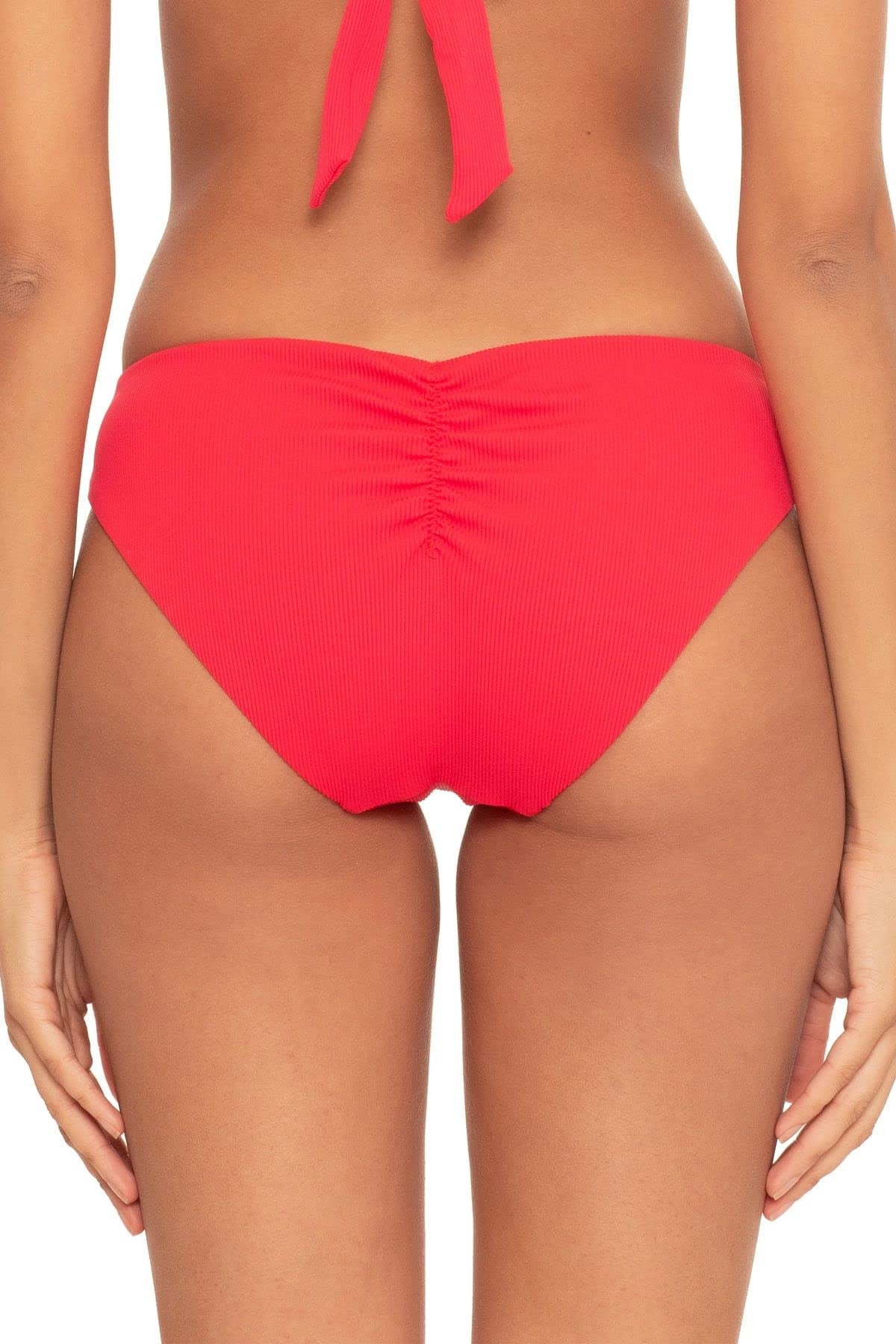 Rebecca Virtue Adela Ruched Hipster Bikini Bottom - Cherry Red High Waisted Swimwear for Women | Perfect for Beach Vacations, Pool Parties & Summer Getaways