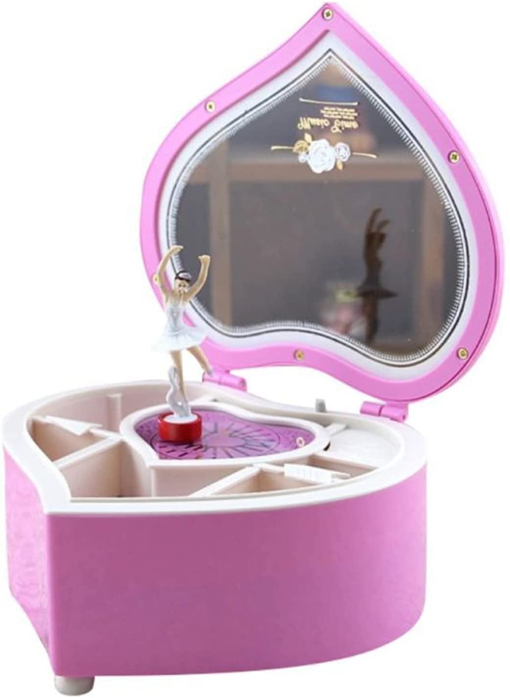Heart-Shaped Wooden Music Box with Carousel & Jewelry Storage - Hand Crank Musical Mechanism - Perfect Gift for Girls (Pink) - Ideal for Birthdays, Anniversaries & Romantic Surprises