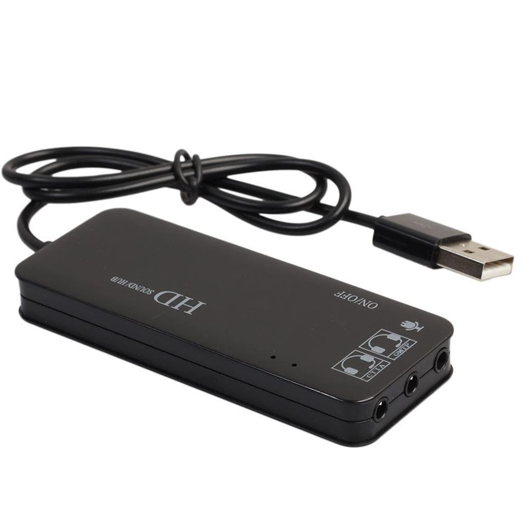 Daweglop 2-Port USB 2.0 Hub with 7.1 Channel Sound Card - External USB Audio Adapter for PC Headset & Microphone (Black) | Perfect for Gaming, Streaming & Video Conferencing