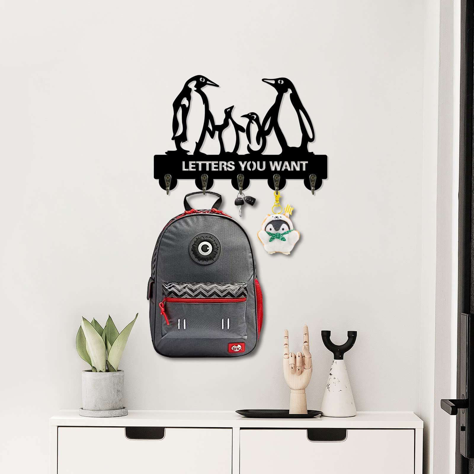 **KingLive Penguin Wall Key Holder - Handmade Wooden Key Rack & Coat Hanger for Home, Family Theme Wall Hooks - Perfect for Entryway, Bedroom, and Bathroom Organization**
