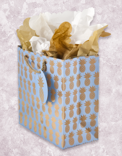Golden Pineapple Gift Bags - Medium Square Party Favor Pouches for Birthday, Wedding, Baby Shower & Special Occasions