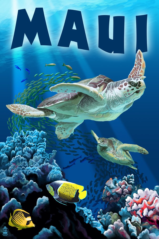 Hawaii Sea Turtles Swimming Metal Wall Art - 16x24 Inches Gallery Quality Aluminum Decor for Beach House, Living Room & Office - Maui Ocean Themed Home Decor