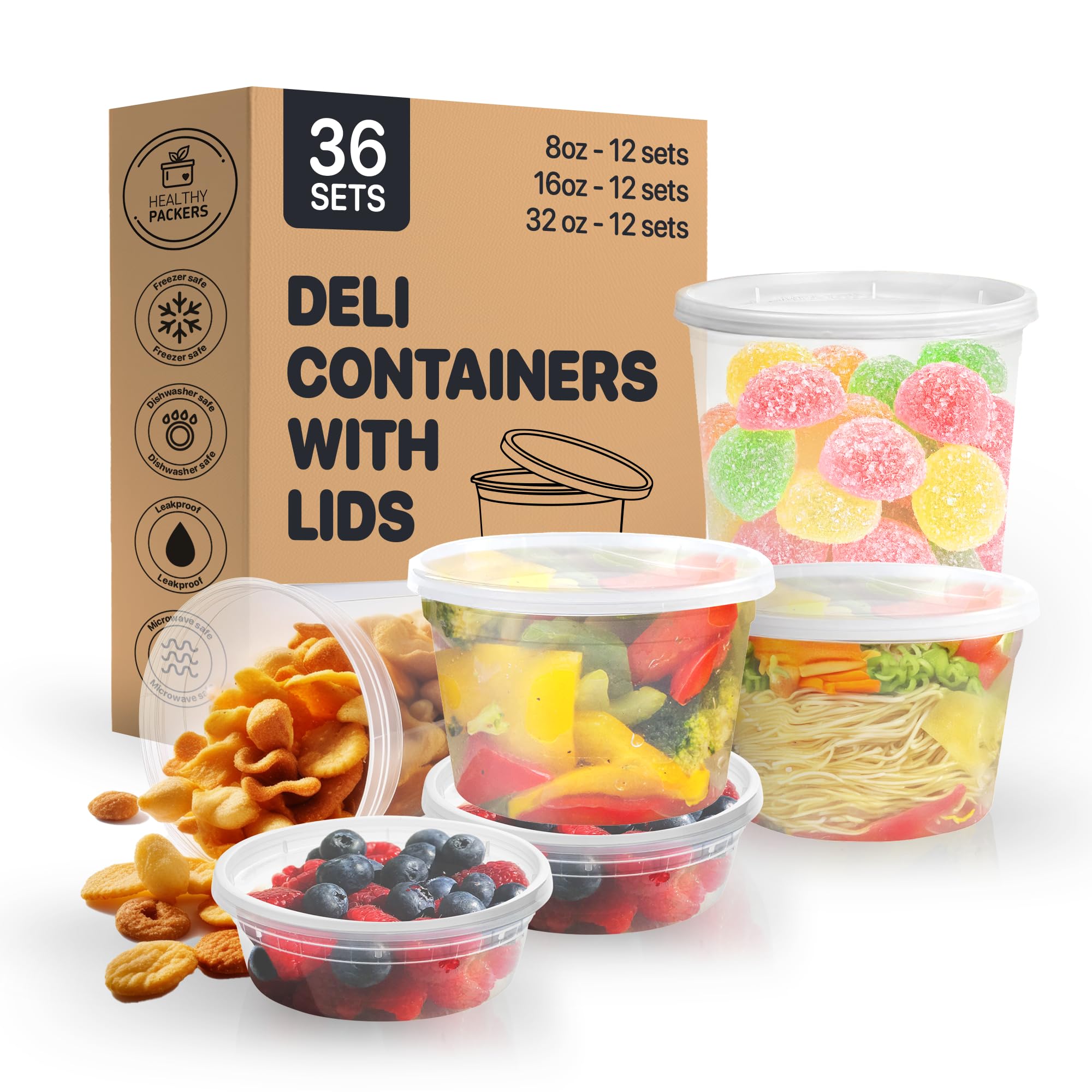 BPA-Free Airtight Food Storage Containers Set - 36 Pack Clear Plastic Jars (8oz, 16oz, 32oz) | Leakproof, Microwave & Dishwasher Safe | Perfect for Meal Prep, Pantry Organization & Leftovers Storage