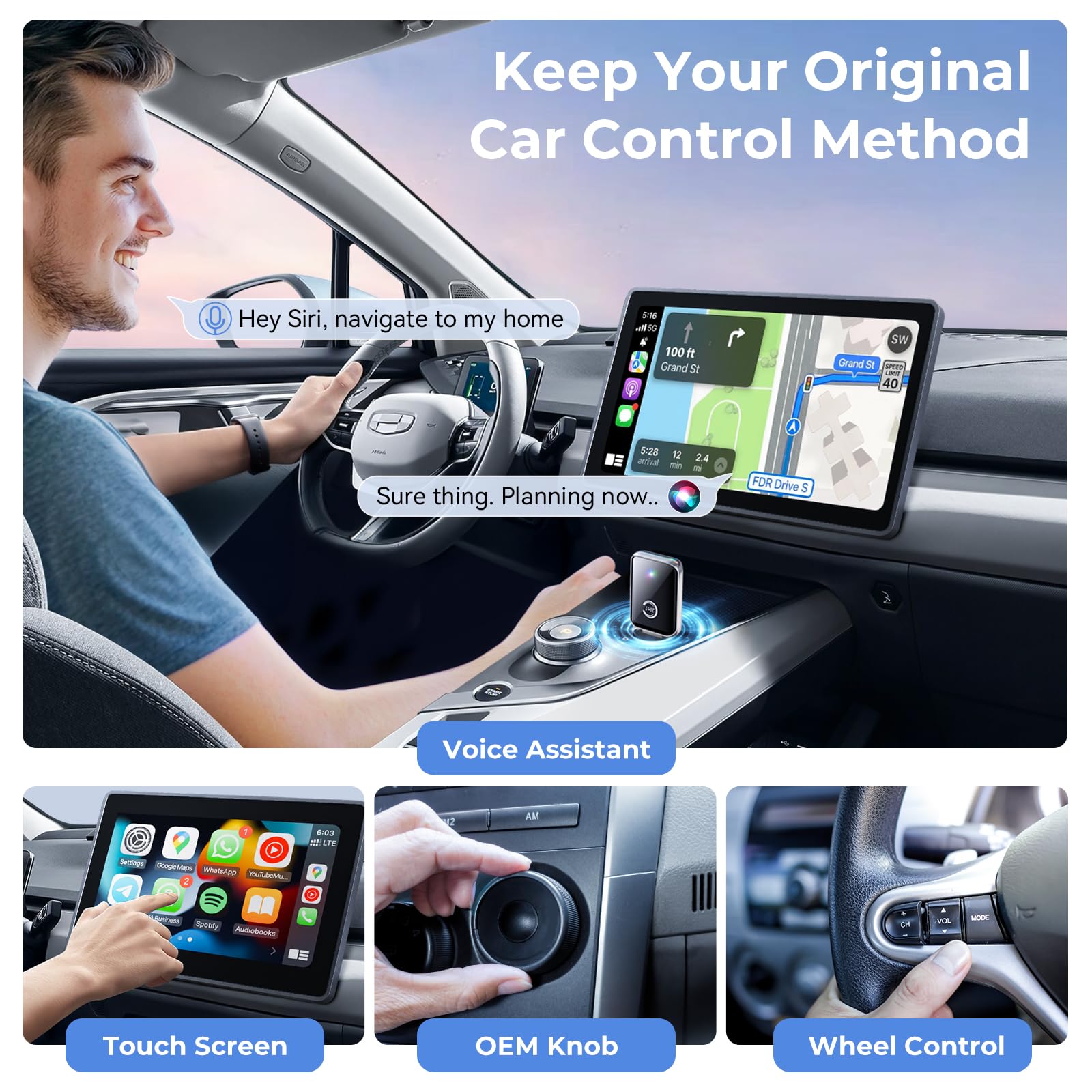 Wireless CarPlay Adapter for iPhone - Convert Wired to Wireless CarPlay & Android Auto - Plug & Play for iOS 10+ & Android 11+ - Compatible with Built-in CarPlay Cars (Silver) - Perfect for Hands-Free Driving & Seamless Music Streaming