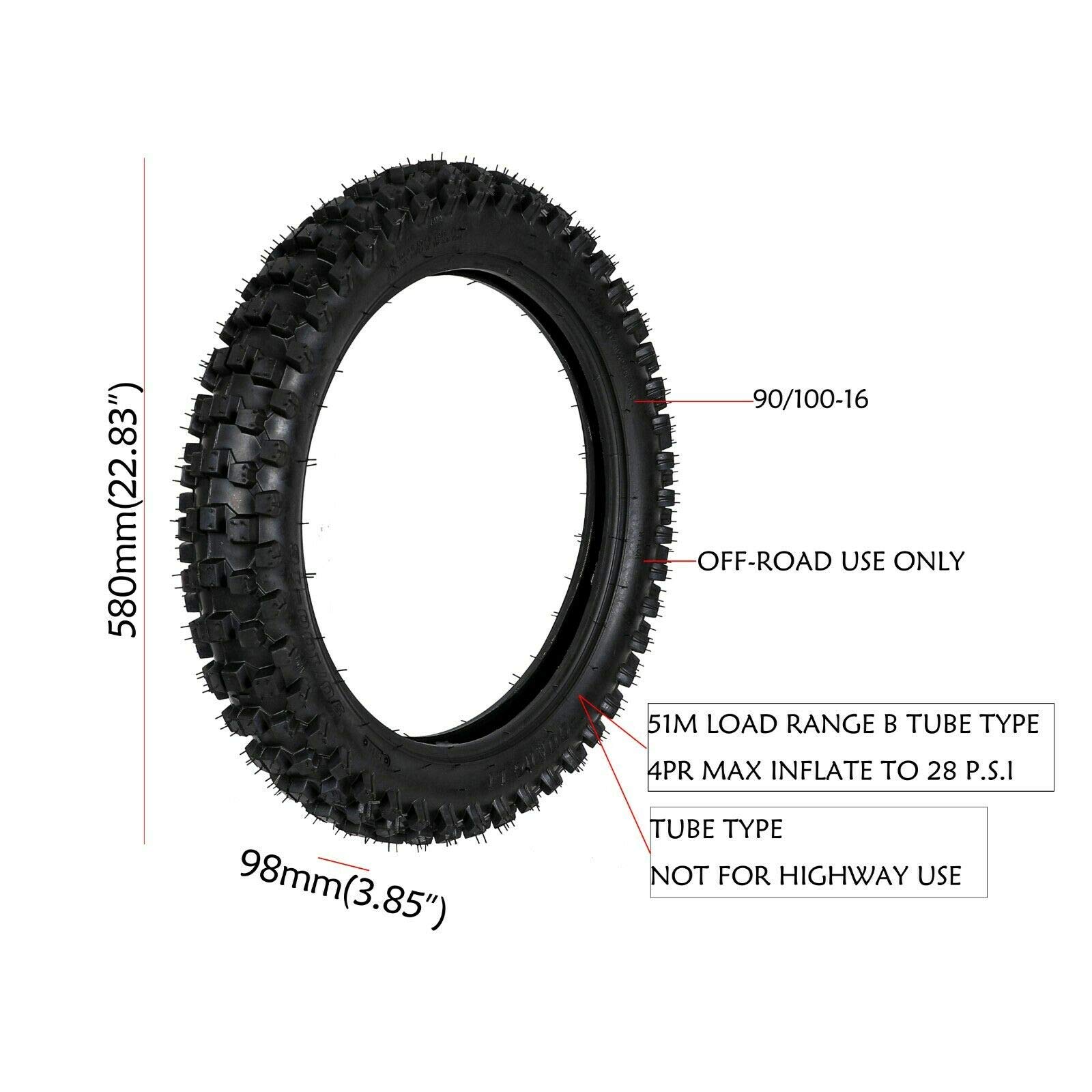 **70/100-19 & 90/100-16 Dirt Bike Tires Set with Tubes - Front & Rear Tires for Honda CR80 & KX100 - Black - Perfect for Off-Road, Trail Riding & Motocross**