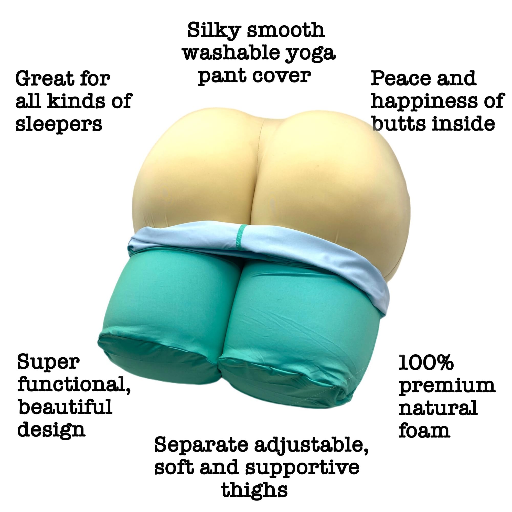 **Ergonomic Butt-Shaped Pillow for Back & Hip Support - Soft, Natural, Stress-Relieving Cushion with Yoga Pant Cover - Perfect for Side Sleepers, Office Chairs & Meditation**