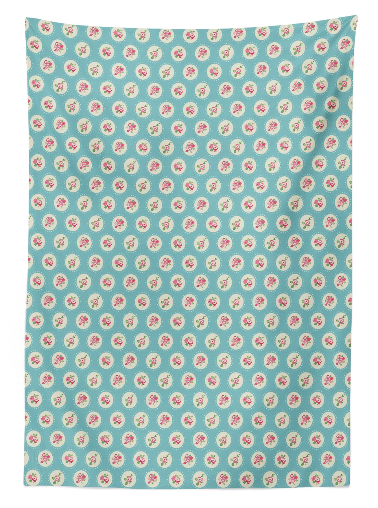 Ambesonne Shabby Floral Tablecloth - Circular Flower Pattern, Spring Nature Design, Rectangular Dining Table Cover for Kitchen & Home Decor, 60