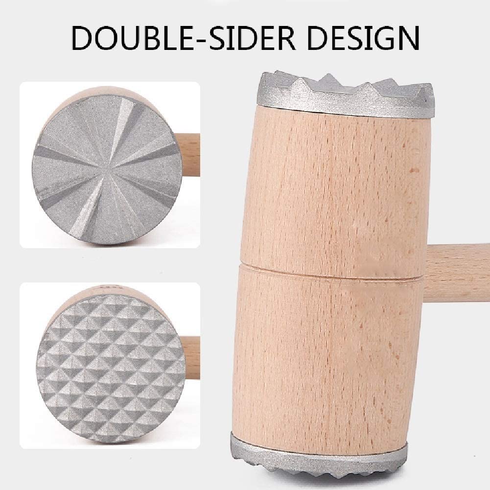 Premium Wooden Meat Tenderizer Hammer - Heavy Duty Stainless Steel Teeth Mallet for Steak & Poultry - Ergonomic Comfort Grip Kitchen Tool for Grilling, BBQ & Home Cooking