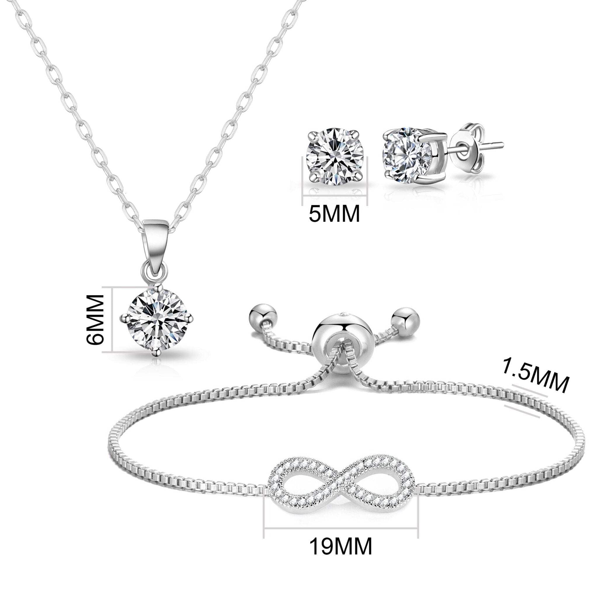 Philip Jones Silver Infinity Friendship Set with Zircondia® Crystals - Perfect Gift for Best Friends
