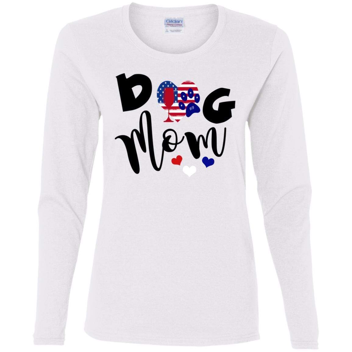 American Dog Mom Cotton Long Sleeve T-Shirt for Women - Comfortable Casual Wear for Dog Lovers | Perfect for Pet Owners, Dog Parks & Everyday Outfits