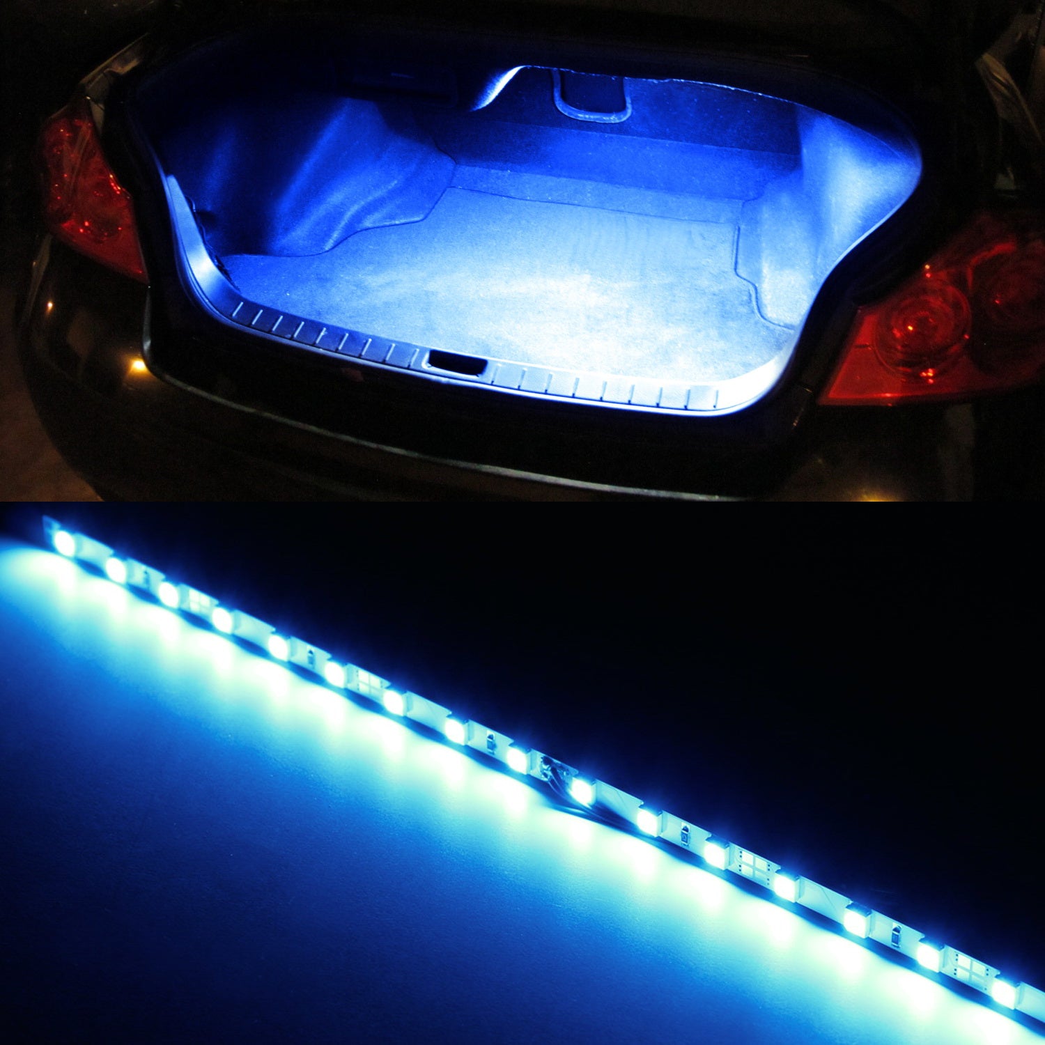 18 SMD Blue LED Strip Lights for Car Trunk, Cargo Area & Interior Lighting - Waterproof Flexible Car Underglow Accent Lights for Night Driving, DIY Decoration & Vehicle Customization