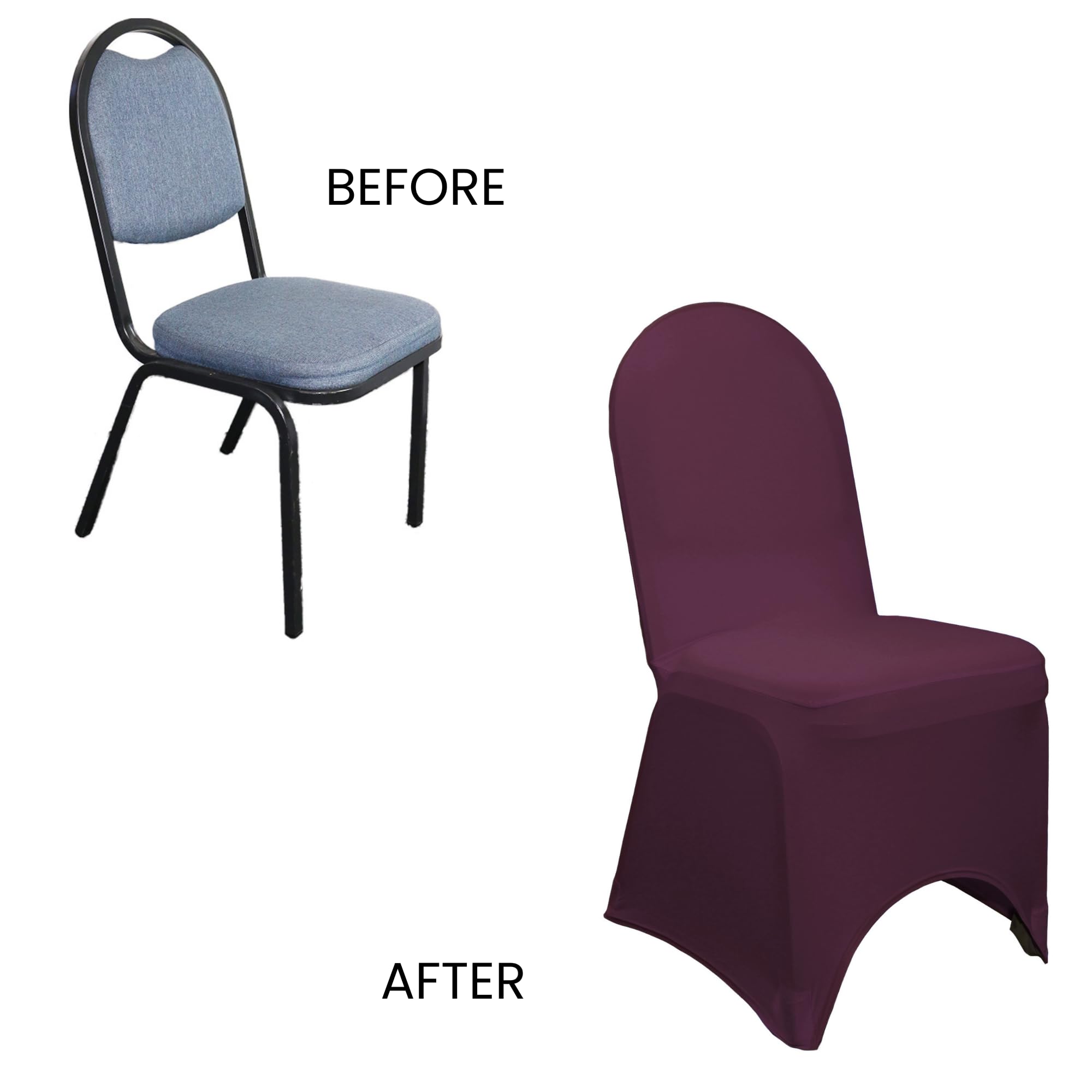 100 Pack Stretch Spandex Banquet Chair Covers - Premium Quality Wedding Chair Slipcovers in Eggplant - Perfect for Weddings, Parties, Banquets & Event Decorations