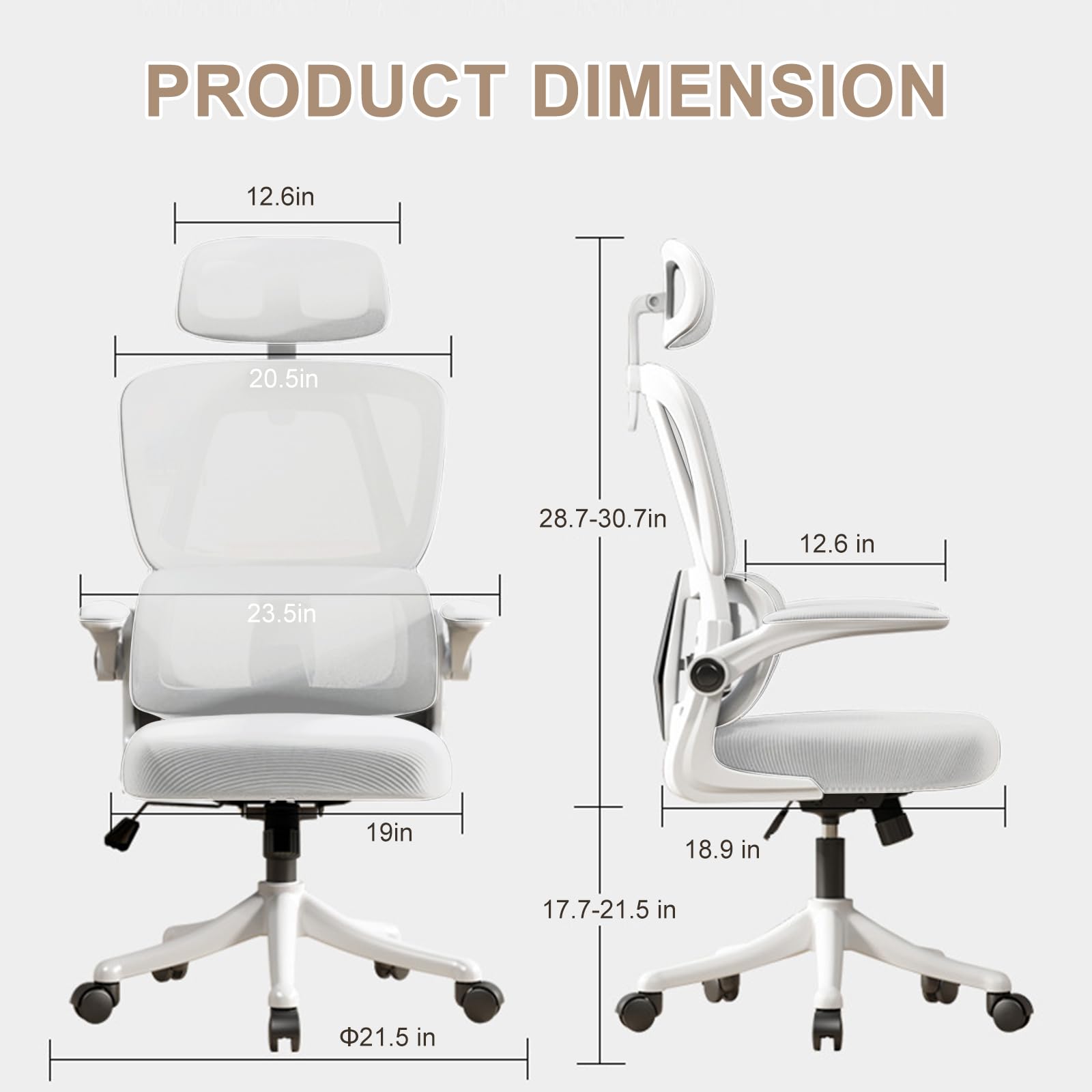 Ergonomic Office Chair with Flip-Up Armrests & Lumbar Support - High Back Mesh Computer Desk Chair, Adjustable Headrest Swivel Task Chair for Gaming & Work - Perfect for Home Office, Gaming Setup & Workspaces