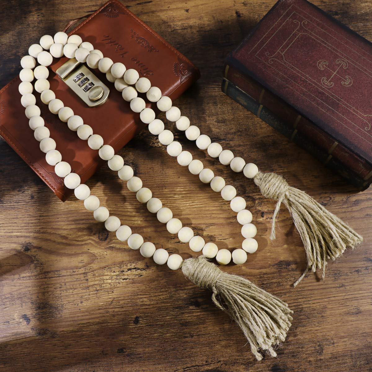 Rustic Wood Bead Tassel Garland - Farmhouse Wall Hanging Decor for Nursery, Kids Room & Prayer Beads | Boho Chic Home Accent for Baby Shower, Wedding & Country Style Interior Design