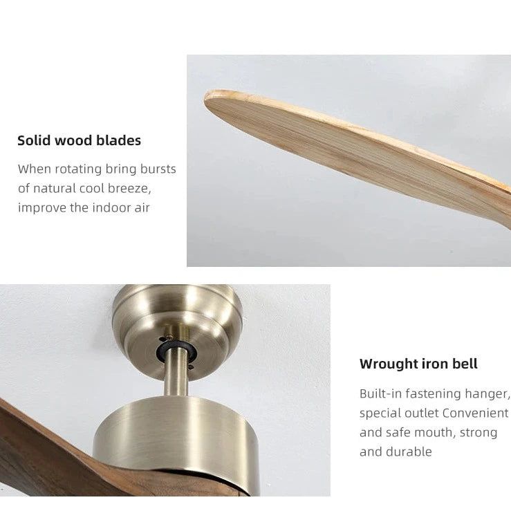 60 Inch Solid Wood Ceiling Fan with Remote Control - Energy Efficient & Quiet for Living Room, Bedroom, or Outdoor Patio