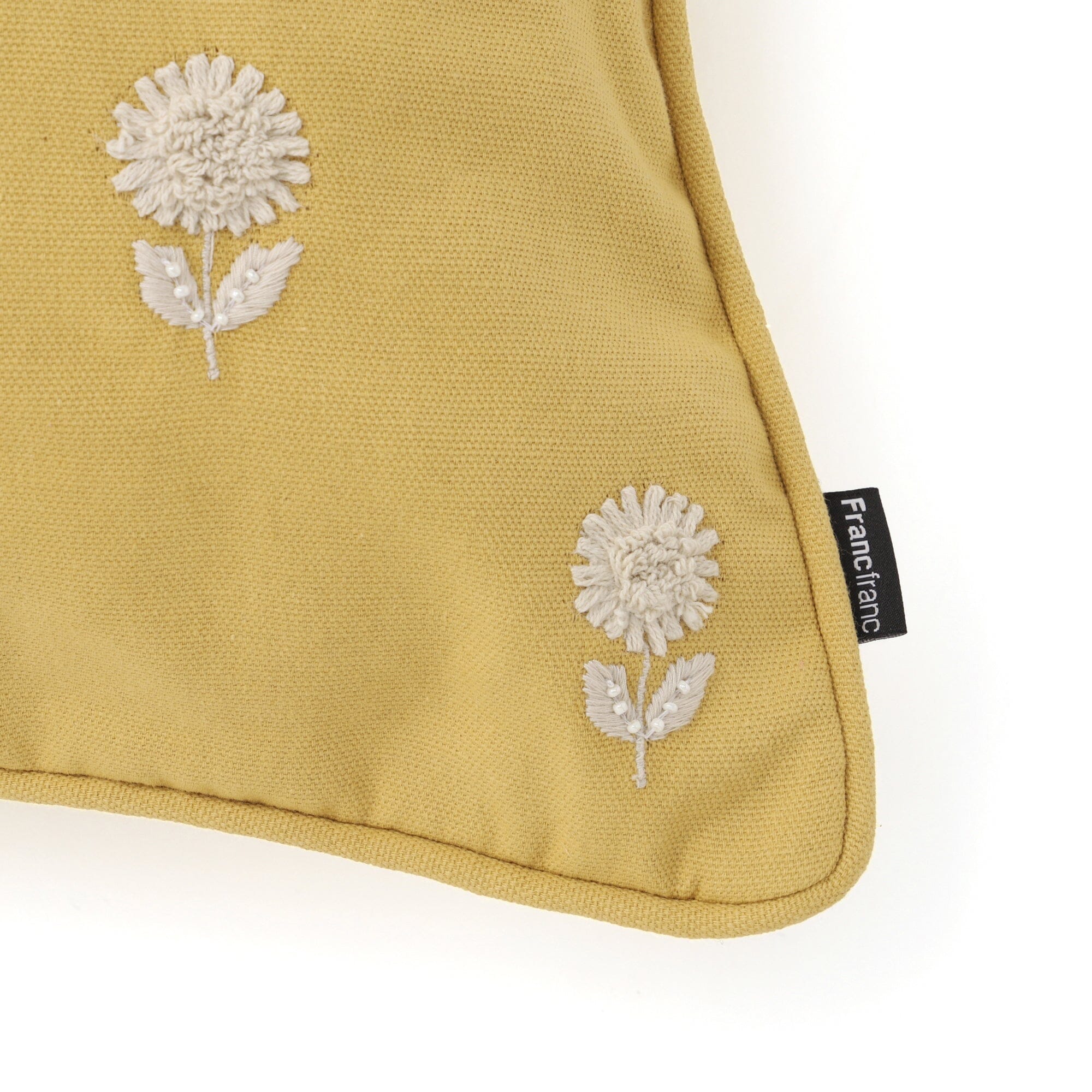 Embroidered Flower Cushion Cover 45x45cm Yellow - Decorative Throw Pillow Case for Sofa, Bed, Living Room & Home Decor