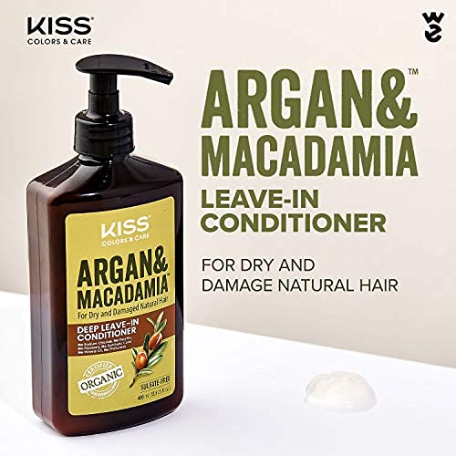 KISS Color & Care Argan & Macadamia Leave-In Conditioner for Dry & Damaged Hair - Hydrating Hair Treatment with Natural Oils for Soft, Shiny & Healthy Hair - Perfect for Daily Use, Styling & Heat Protection
