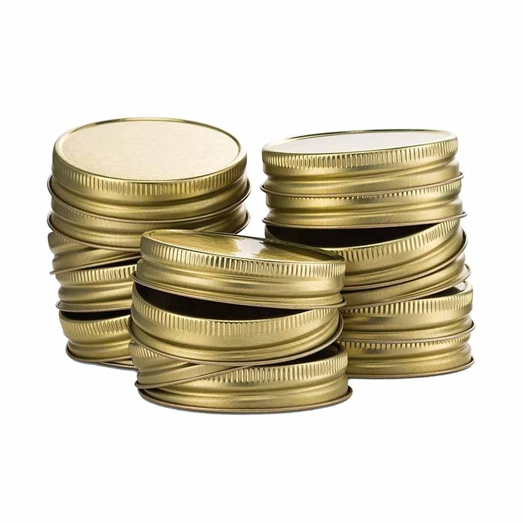 24 Pack Mason Jar Lids - Leak Proof Regular Mouth Canning Lids with Airtight Seal - Gold Solid Metal Caps for Food Storage, Canning, Pickling & DIY Crafts