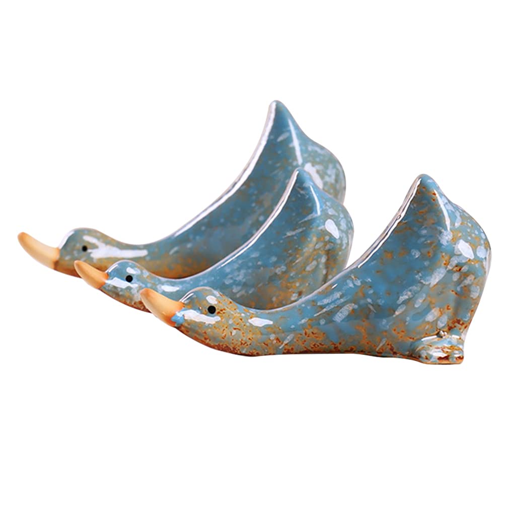 BESPORTBLE 3-Piece Ceramic Duck Figurine Set - Blue Porcelain Garden Duck Statues for Micro Landscape Decor, Outdoor Patio, and Home Decoration | Perfect for Fairy Gardens, Pond Decor, and Tabletop Displays