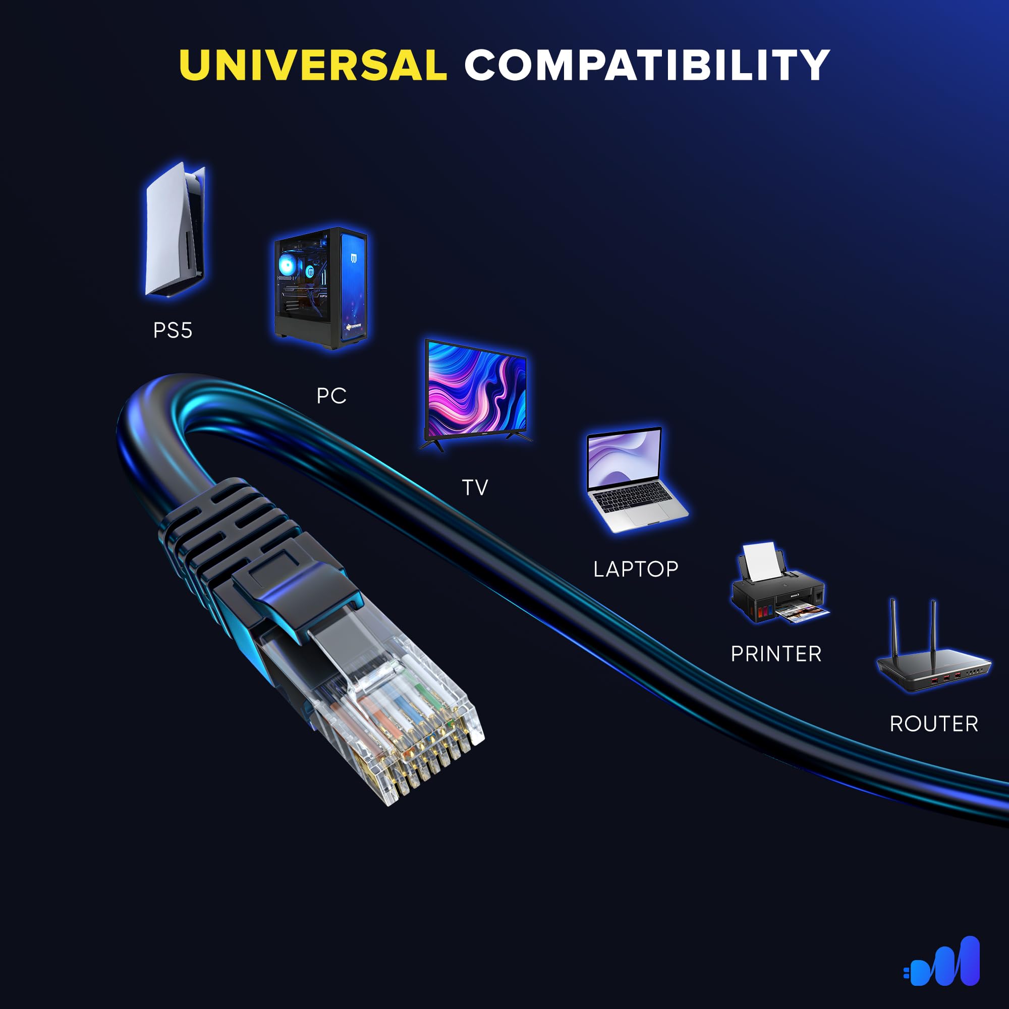 Maximm Cat 6 Ethernet Cable 50 ft (12-Pack) - High-Speed LAN Network Cable, 10Gbps, 550MHz, UTP, Black - Perfect for Home Office, Gaming, and Streaming Setup
