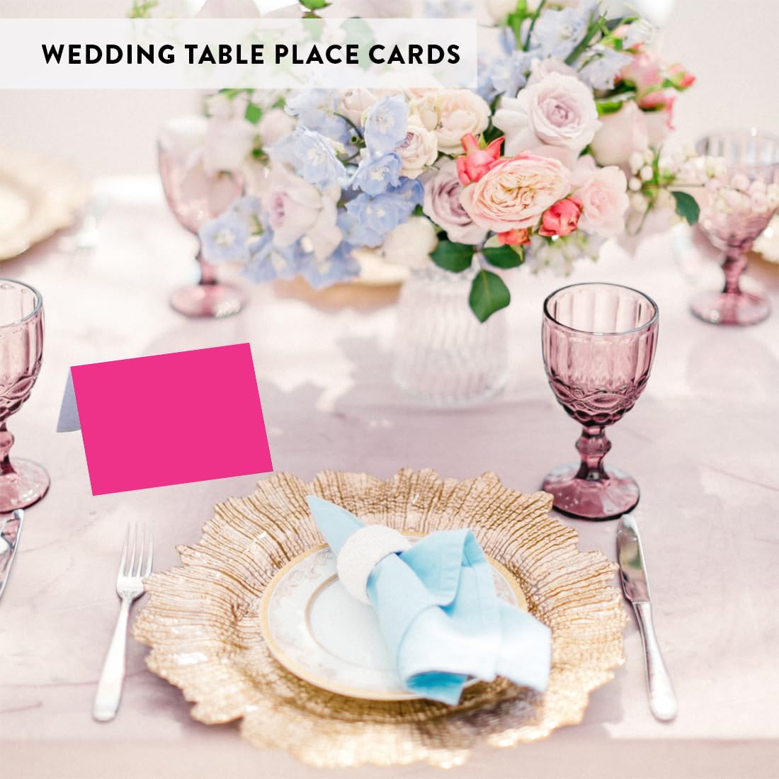Andaz Press Printable Table Tent Place Cards - Fuchsia 20-Pack Blank Name Cards for Wedding, Baby Shower & Graduation Events | Perfect for Seating Arrangements & Table Settings at Parties, Receptions & Celebrations